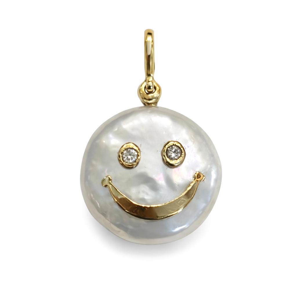 Gold Smily Face Pendent - Vincent Peach Fine Jewelry