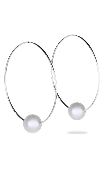 Biltmore Pearl & Diamond Hoop Earrings by Vincent Peach, view 3