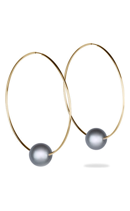 Biltmore Pearl & Diamond Hoop Earrings by Vincent Peach, view 4