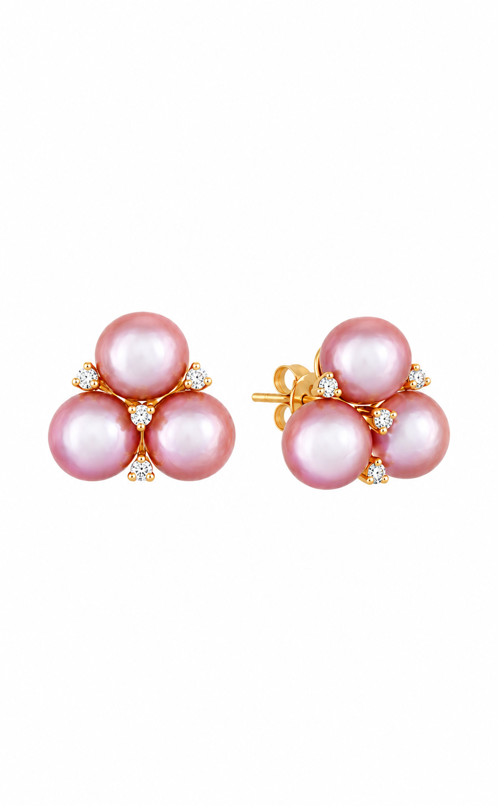 Natural Pink Triple Pearl Earrings by Vincent Peach