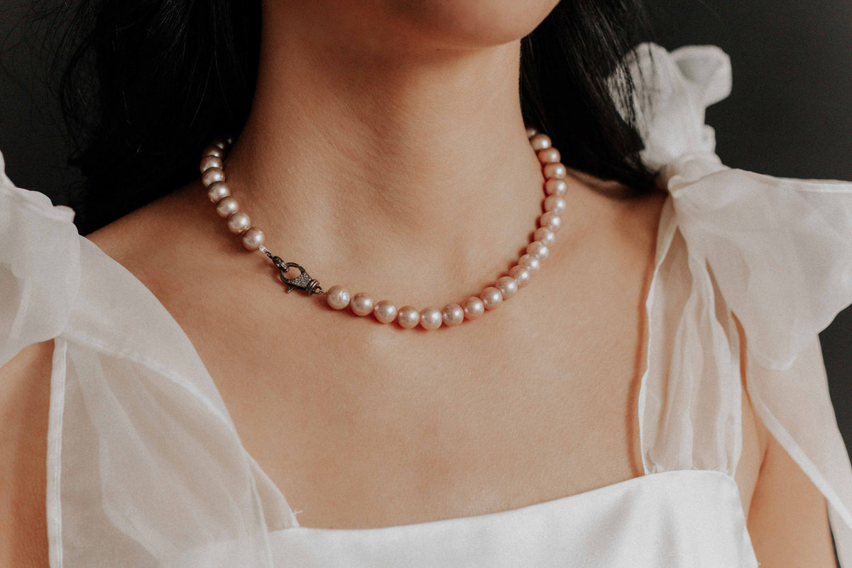 Dusty Rose 9mm Pearl Necklace by Vincent Peach, view 2