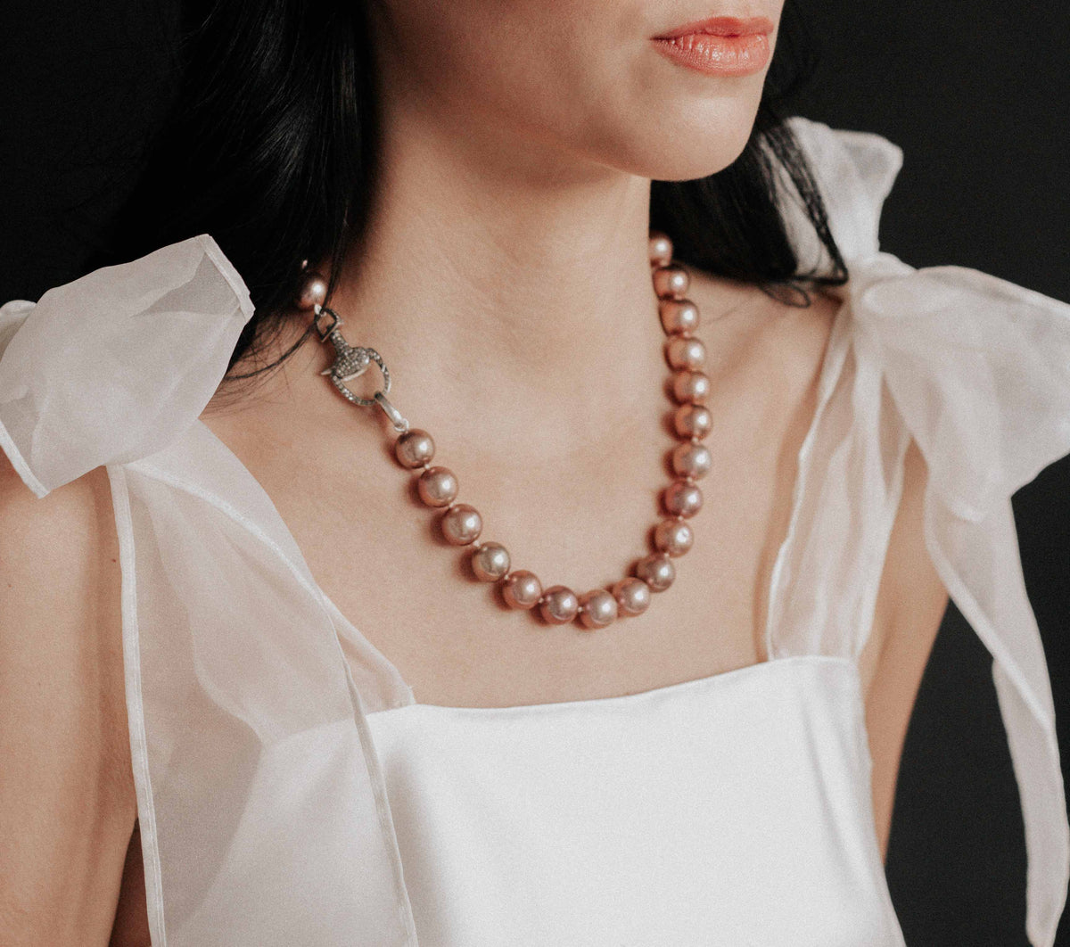 Vivid Pink Edison Pearl Necklace by Vincent Peach, view 2