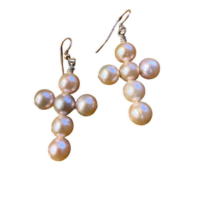 Pink Pearl Cross Earrings - Vincent Peach Fine Jewelry