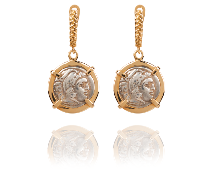 Alexander The Great Coin Drop Earrings | 14 Karat Gold - Vincent Peach Fine Jewelry