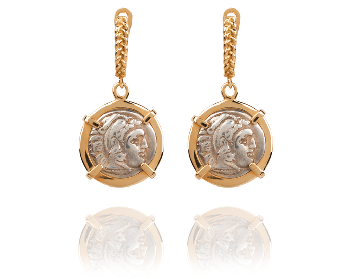 Alexander The Great Coin Drop Earrings | 14 Karat Gold
