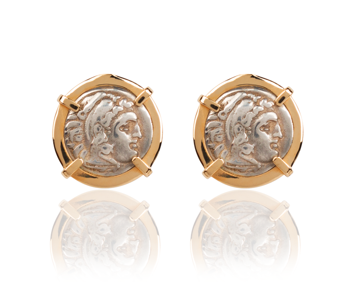 Alexander The Great Coin Post Earrings | 14 Karat Gold - Vincent Peach Fine Jewelry