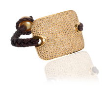 14 kt gold and diamond leather bracelet with gold Australian pearl