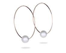 rose gold hoop earrings with freshwater pearl, pink gold
