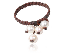 Freshwater Pear and Leather Boho Tassel Bracelet - handcrafted by Vincent Peach Fine Jewelry