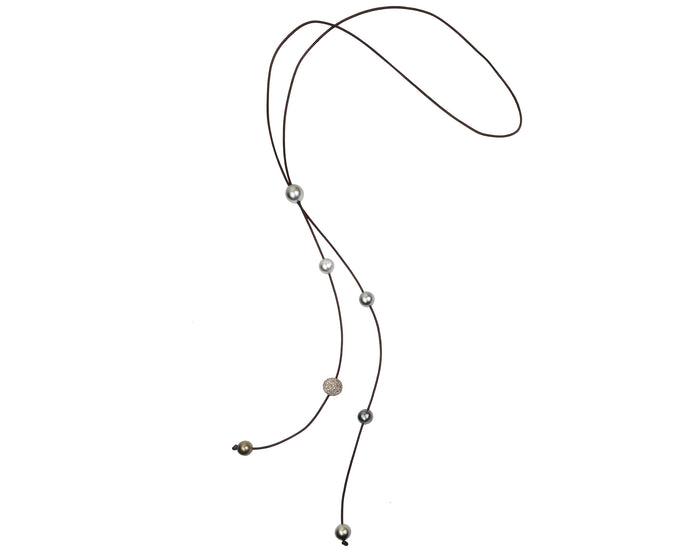 Bolo Cascade Necklace, Pavé and Tahitian - Vincent Peach Fine Jewelry