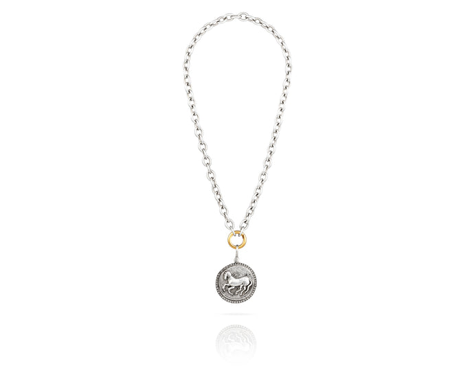 Diamond Trojan Coin Chain Necklace - Vincent Peach Fine Jewelry