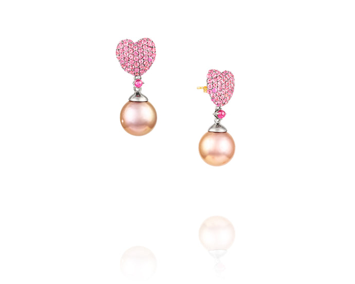 Heart Shaped Sapphire Pearl Earrings