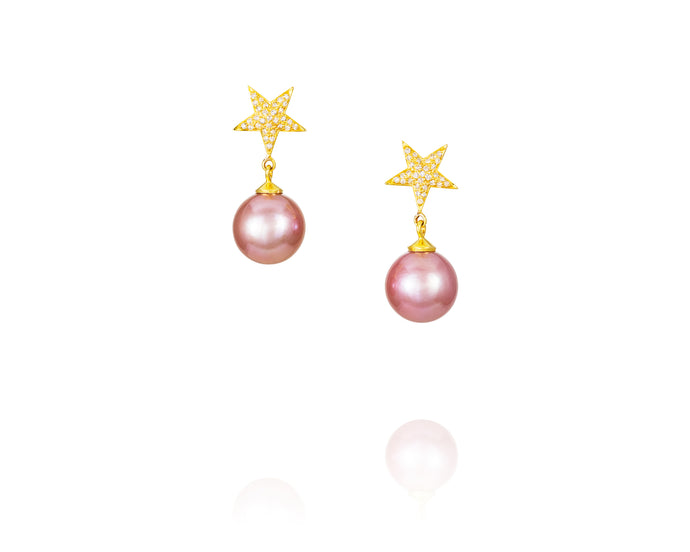 .43ct 14kt Gold Pink Pearl Star Diamond Earrings Nashville Vincent Peach Fine Jewelry