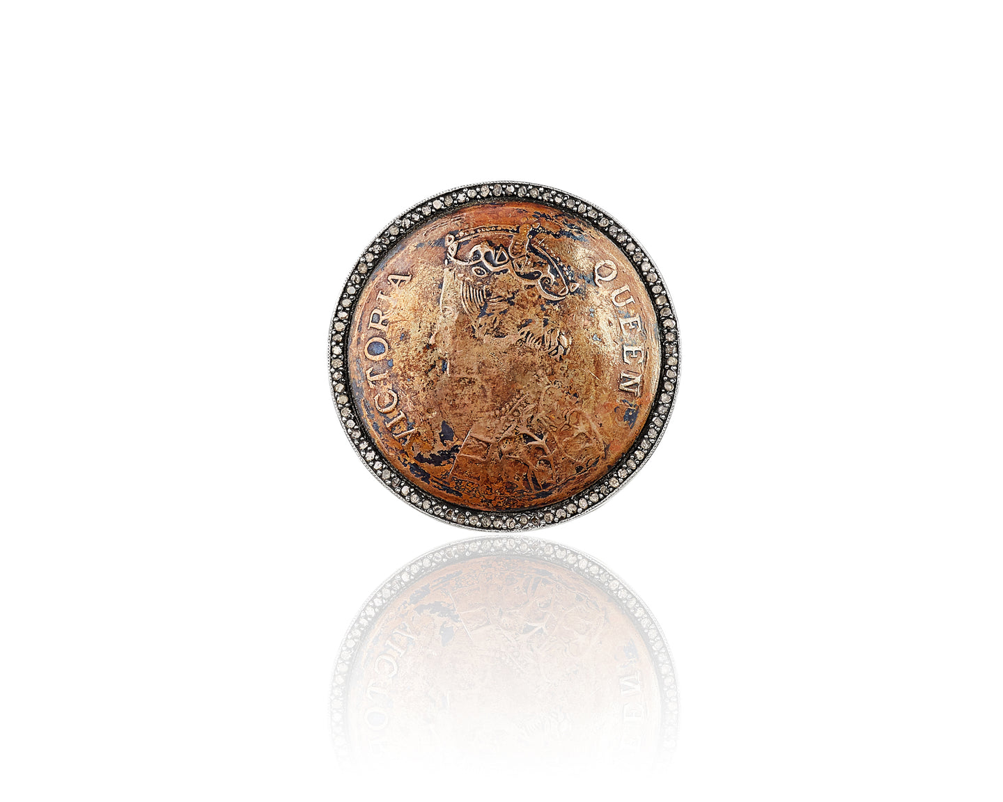 Queen Victoria Half Anna Coin Diamond Ring