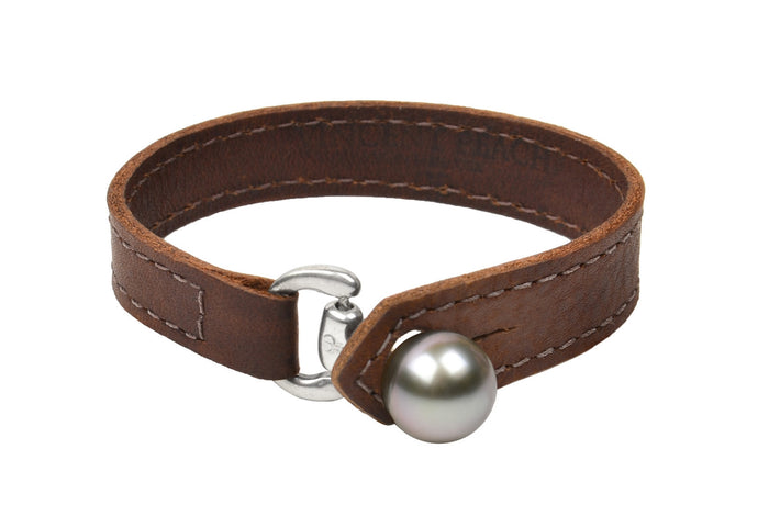 Equestrian Bracelet, Brown - Hottest Designer Pearl and Leather Jewelry | VINCENT PEACH
