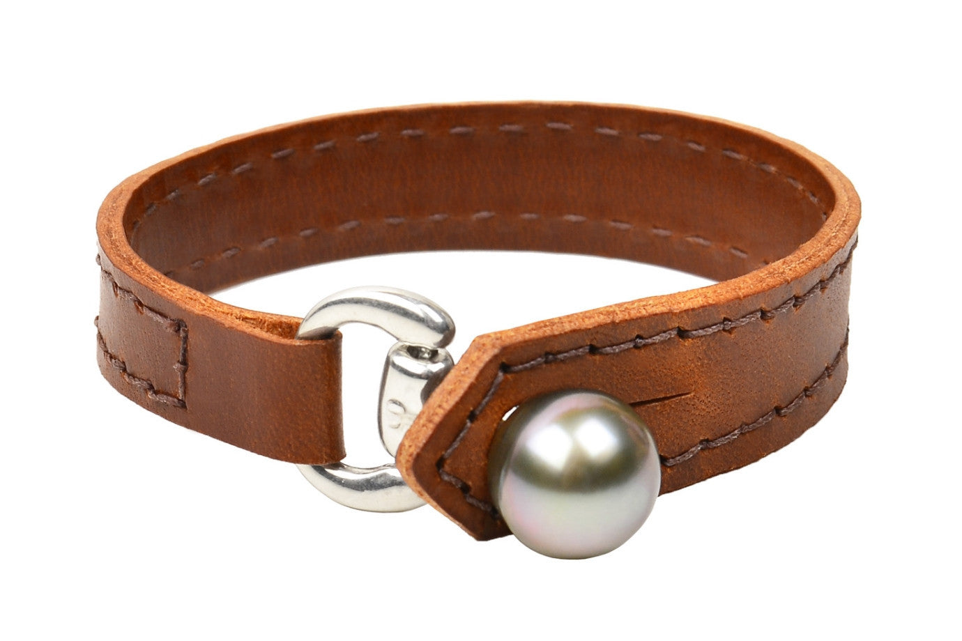 Equestrian Bracelet, Light Brown - Hottest Designer Pearl and Leather Jewelry | VINCENT PEACH
