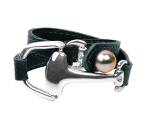 Black Leather Wrap bracelet or choker. Sterling Silver Horse bit design