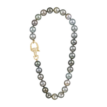 Tahitian Pearl necklace with diamond signature VP equestrian clasp - Vincent Peach Fine Jewelry