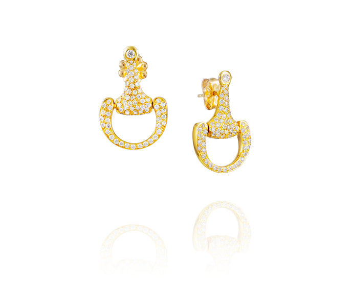 14kt gold and white diamond equestrian earrings