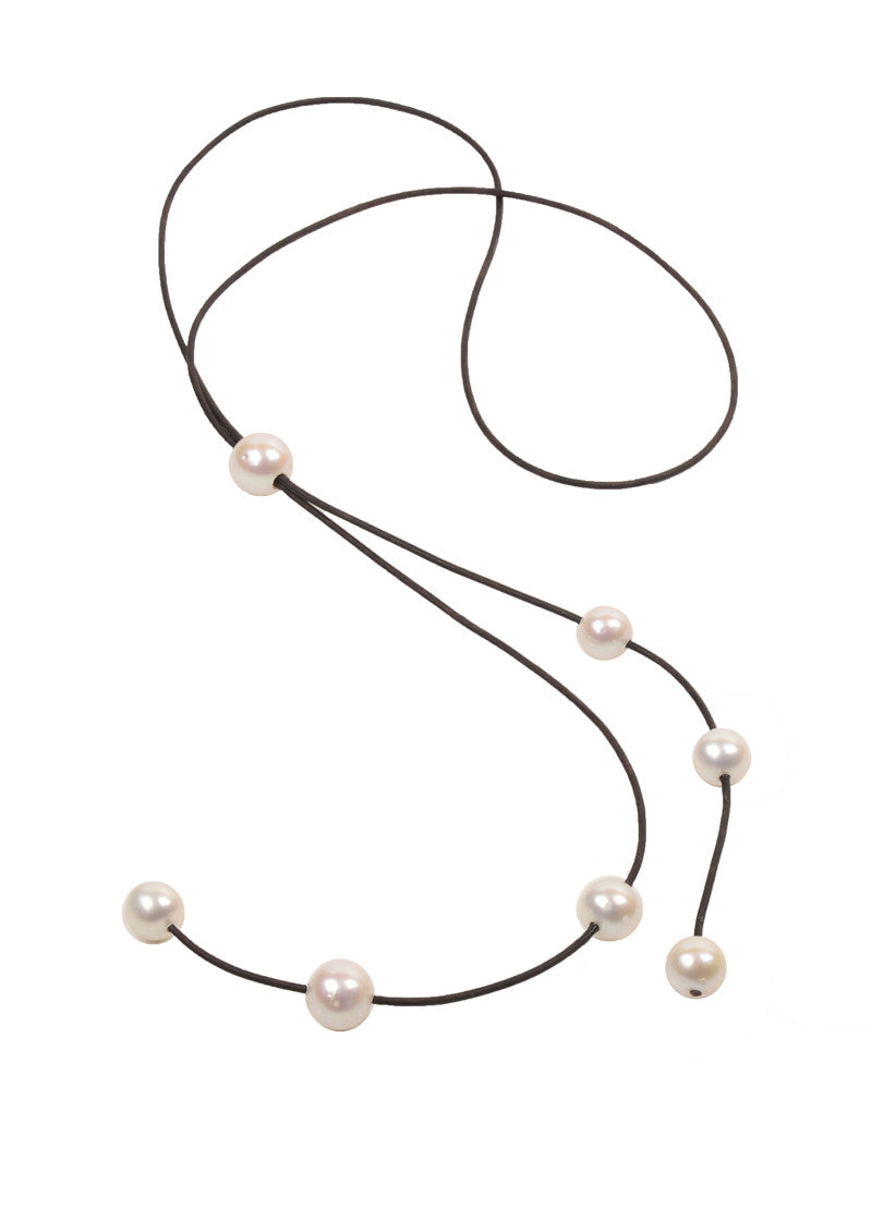 Bolo Cascade Necklace, Freshwater - Hottest Designer Pearl and Leather Jewelry | VINCENT PEACH
