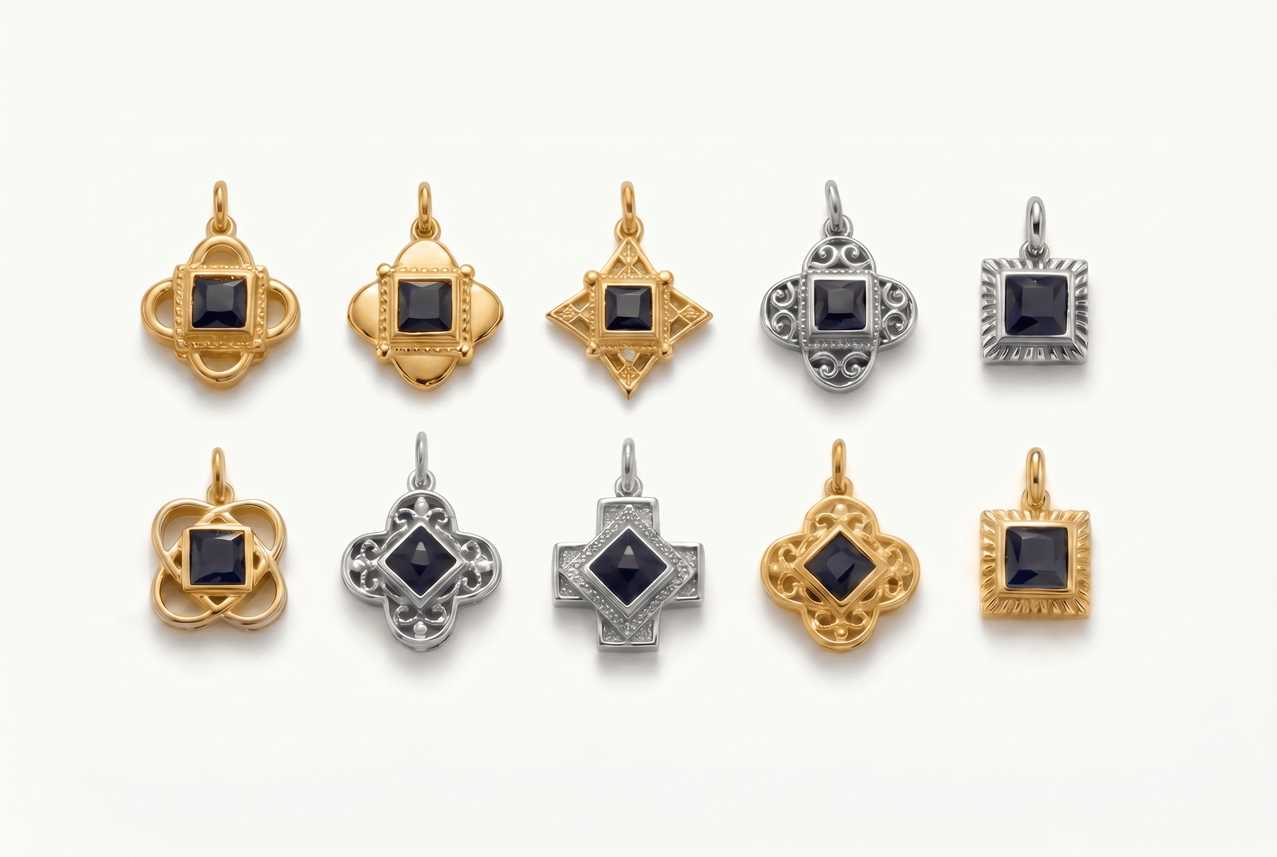 Nano Bible charms in gold and silver